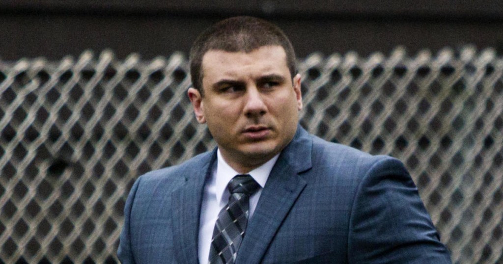 New York City police officer Daniel Pantaleo leaves his house Monday