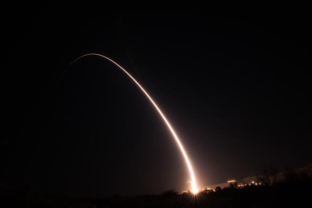 An unarmed Minuteman III intercontinental ballistic missile launches from Vandenberg Air Force Base in California October 2, 2019.