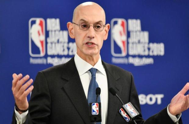 NBA Commissioer Adam Silver speaks during a press conference prior to the NBA Japan Games 2019 between the Toronto Raptors and Houston Rockets in Saitama on October 8