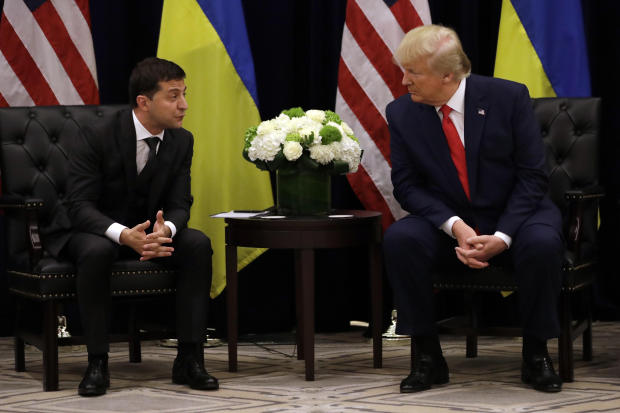 President Donald Trump meets with Ukrainian President Volodymyr Zelenskiy at the InterContinental Barclay New York hotel during the United Nations General Assembly