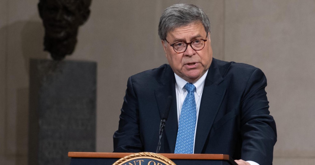 US Attorney General William Barr speaks during the Summit on Combating Anti-Semitism  at the Department of Justice in Washington