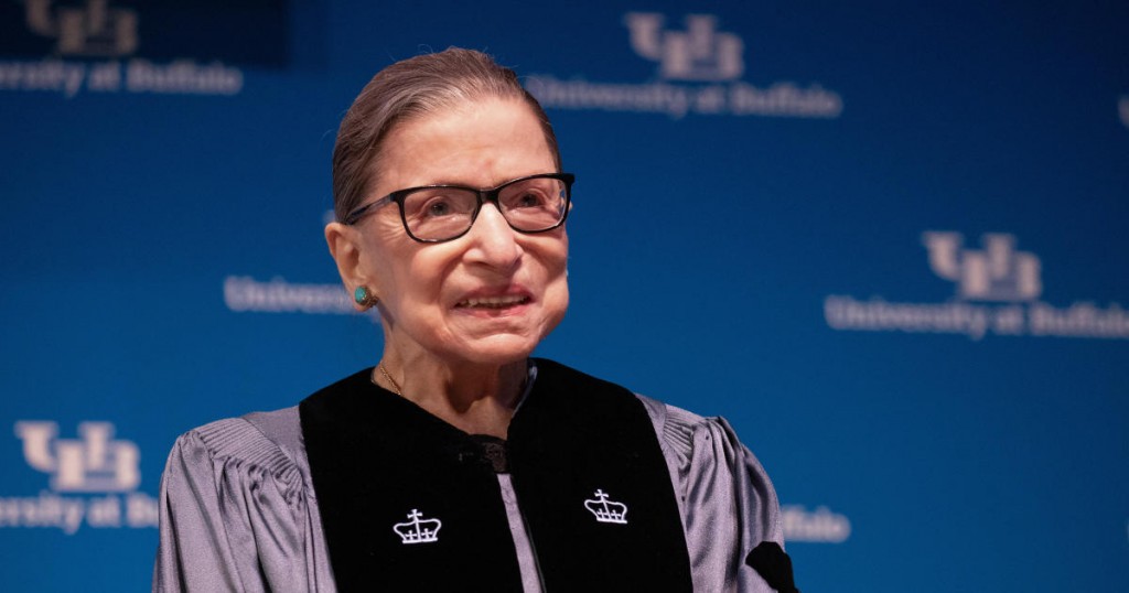 U.S. Supreme Court Justice Ruth Bader Ginsburg smiles during a reception where she was presented with an honorary doctoral degree at the University of Buffalo School of Law in Buffalo