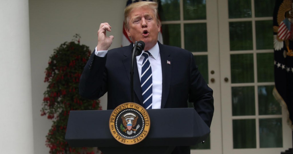 U.S. President Donald Trump speaks about the investigation into hmself and his administration by Special Counsel Robert Mueller and Congresional Democrats in the Rose Garden at the White House in Washington