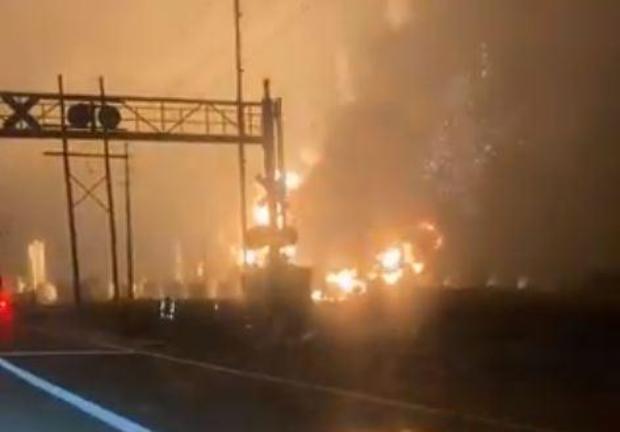 Flames shooting from the TCP chemical plant in Port Neches