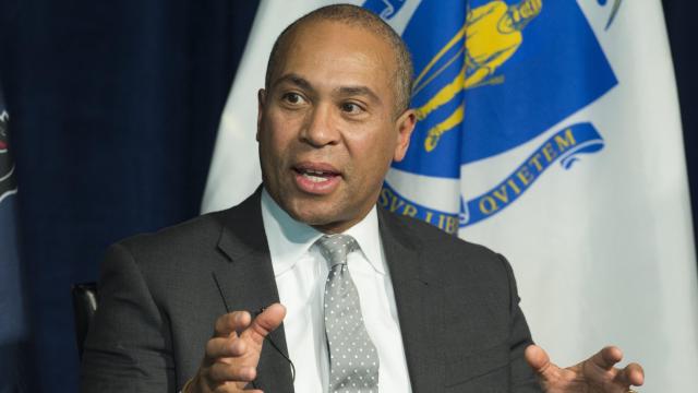 Former Massachusetts Governor Deval Patrick speaks on a panel on leadership during times of crisis at the Newseum in Washington