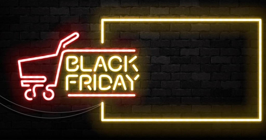 Vector realistic isolated neon sign of Black Friday frame logo for template decoration and invitation covering on the wall background. Concept of sale