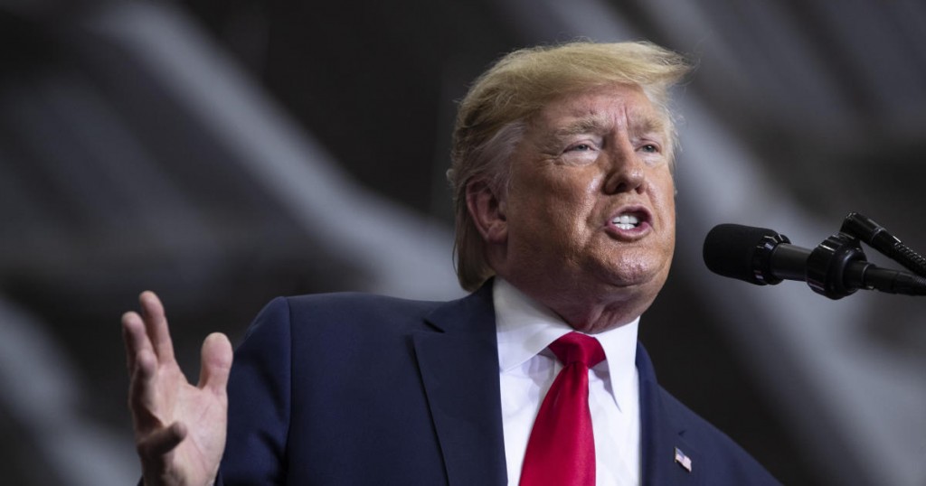 President Donald Trump speaks during a campaign rally at the Monroe Civic Center
