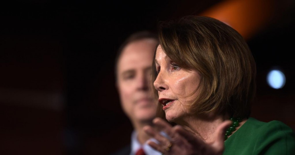 Speaker of the House Nancy Pelosi (R) hold a press conference with Chairman of the US House Permanent Select Committee on Intelligence