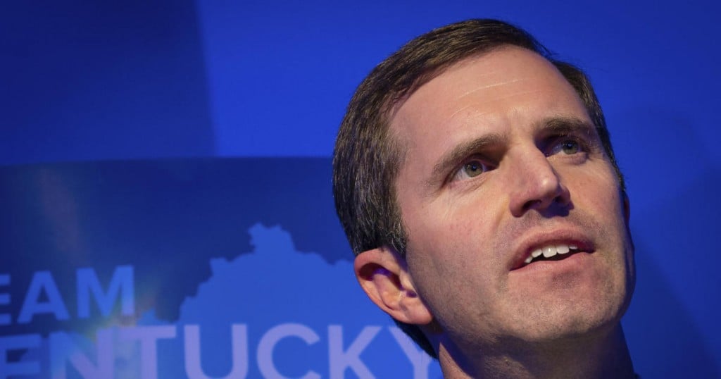 Democratic gubernatorial candidate and Kentucky Attorney General Andy Beshear speaks at the Kentucky Democratic Party election night watch event