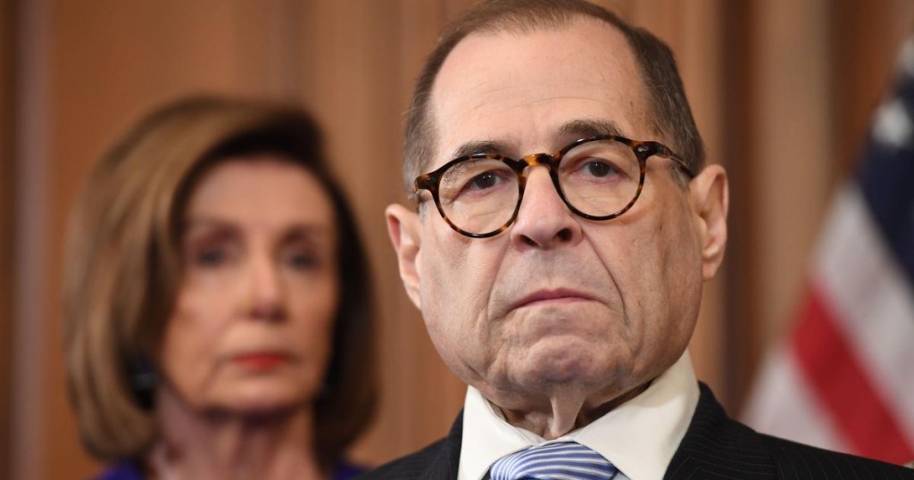 House Speaker Nancy Pelosi (D-CA) listens next to House Judiciary Chairman Jerry Nadler(R)