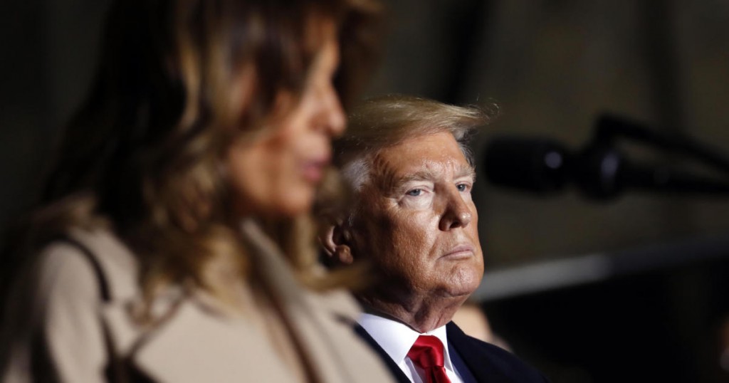 President Donald Trump arrives with first lady Melania Trump to sign the National Defense Authorization Act for Fiscal Year 2020 at Andrews Air Force Base