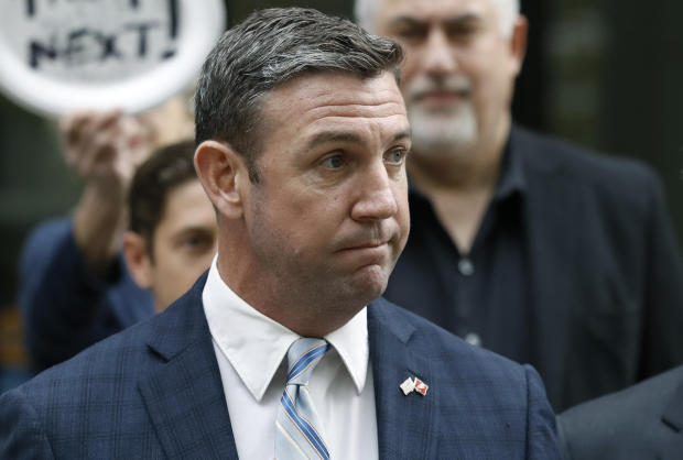 California Republican Rep. Duncan Hunter speaks after leaving federal court Tuesday