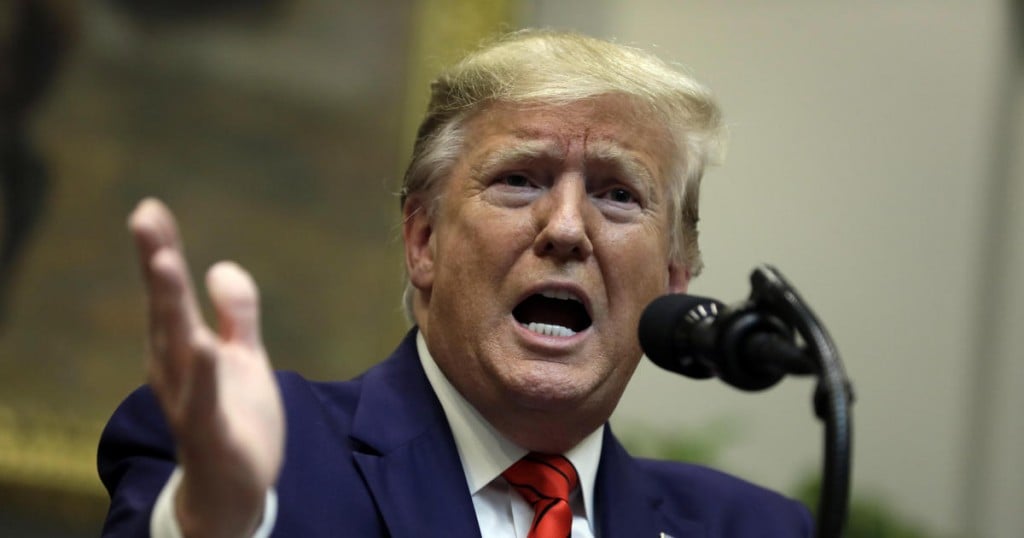 President Donald Trump answers questions from reporters during an event on "transparency in Federal guidance and enforcement" in the Roosevelt Room of the White House