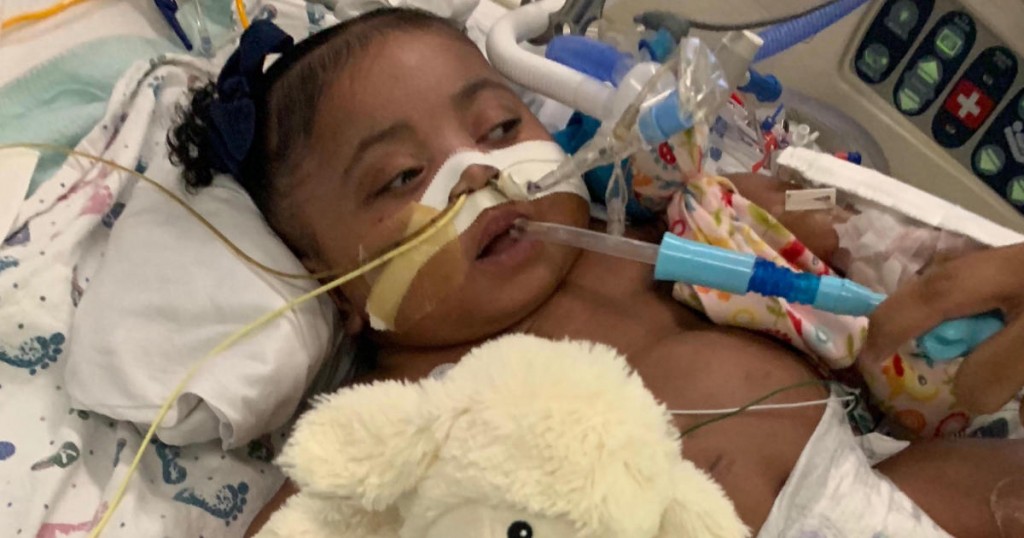 This undated photo provided by Texas Right to Life shows Tinslee Lewis. After a hospital's plans to remove the 9-month-old girl from a ventilator against her family's wishes were halted