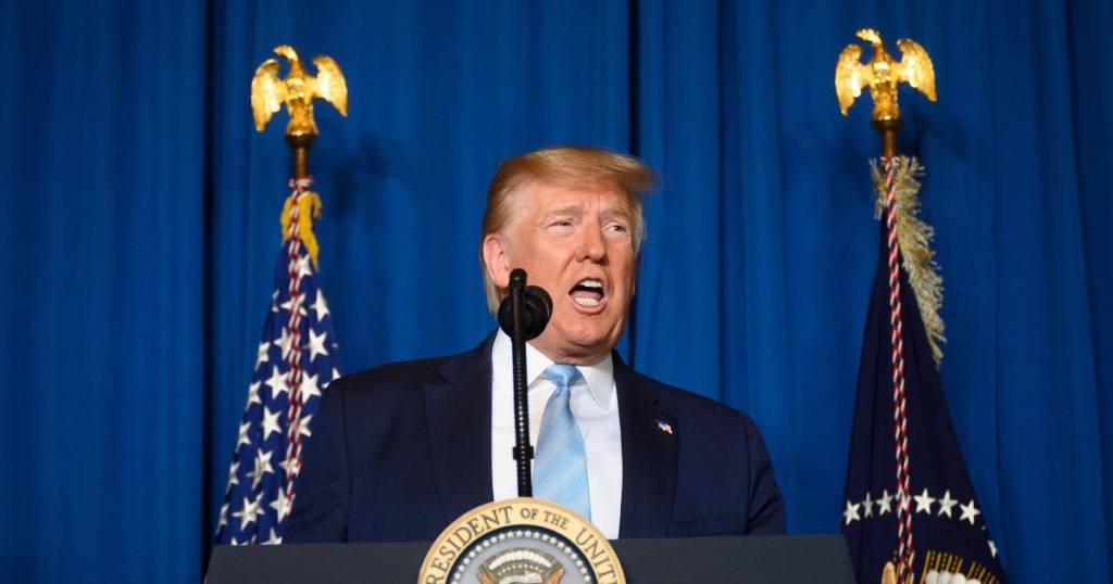 US President Donald Trump makes a statement on Iran at the Mar-a-Lago estate in Palm Beach Florida