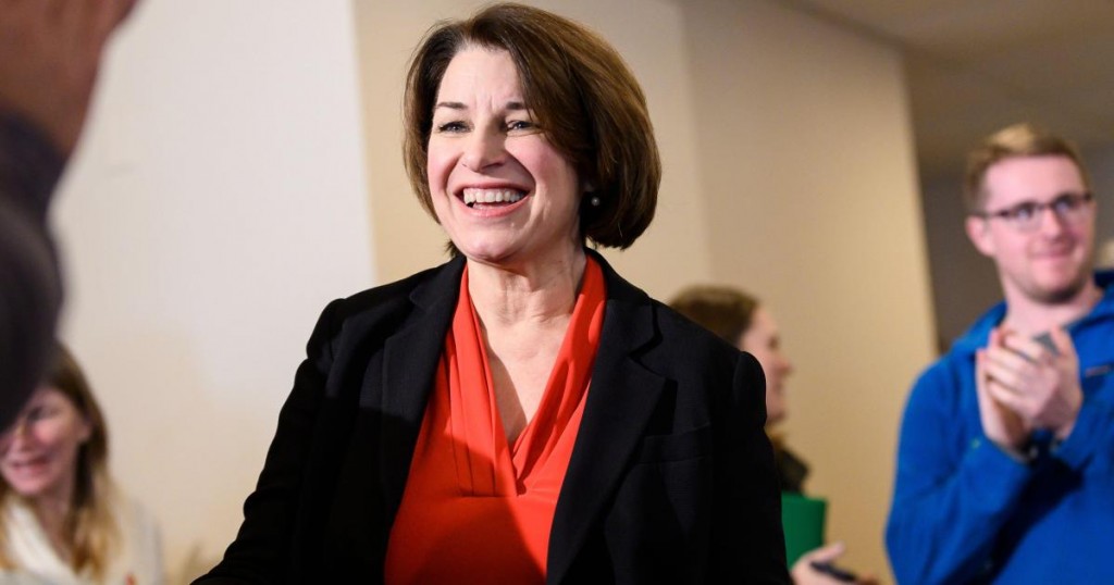 Democratic presidential candidate Sen. Amy Klobuchar (D-MN) arrives at a campaign stop in Waterloo