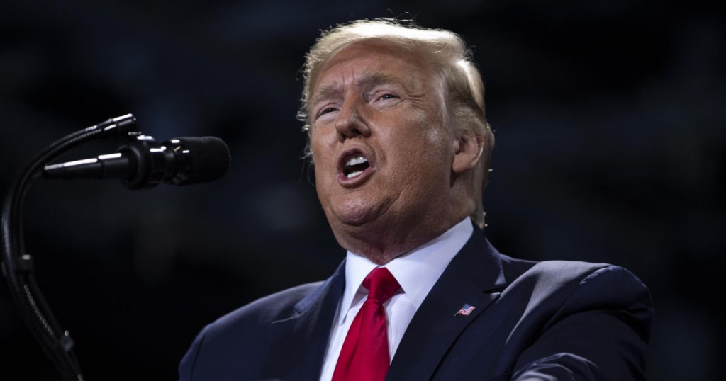 President Donald Trump speaks during a campaign rally at Kellogg Arena