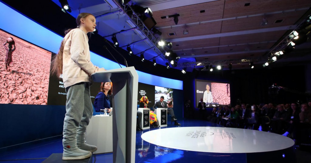 Swedish climate change activist Greta Thunberg speaks during a session at the 50th World Economic Forum (WEF) annual meeting in Davos