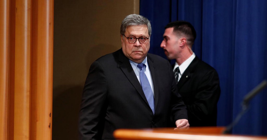 U.S. Attorney General William Barr and FBI Deputy Director David Bowdich arrive to announce the findings of the criminal investigation into the Dec. 6