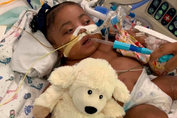 This undated photo provided by Texas Right to Life shows Tinslee Lewis. After a hospital's plans to remove the 9-month-old girl from a ventilator against her family's wishes were halted