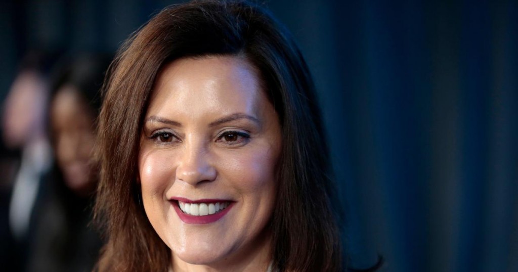 Michigan Gov. Gretchen Whitmer speaks at the General Motors Detroit- Hamtramck assembly plant on January 27