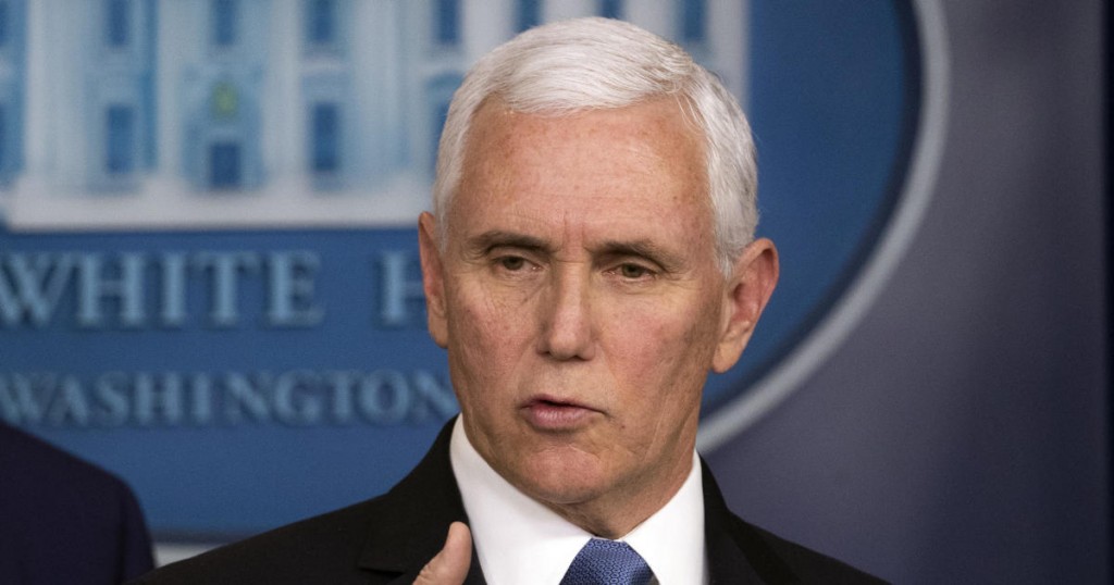 Vice President Mike Pence speaks during a news conference with President Donald Trump on coronavirus in the press briefing room at the White House
