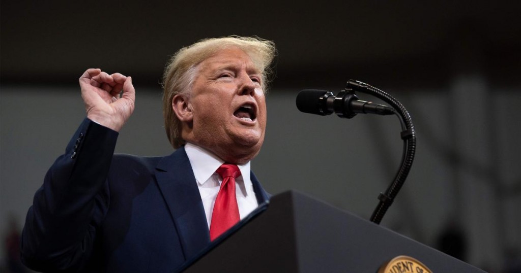 US President Donald Trump speaks during a rally in Manchester