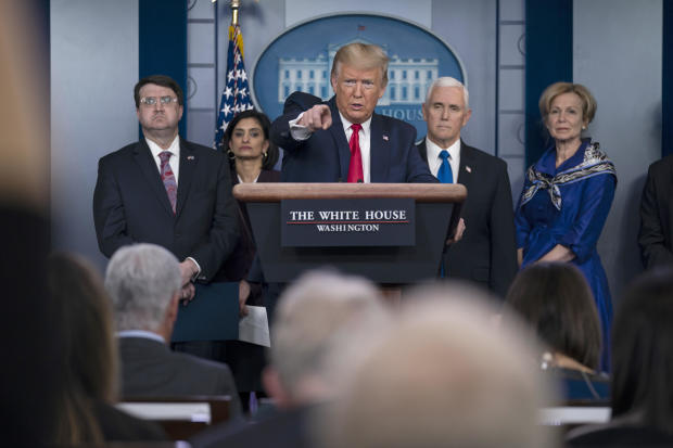 President Donald Trump speaks during press briefing with the coronavirus task force