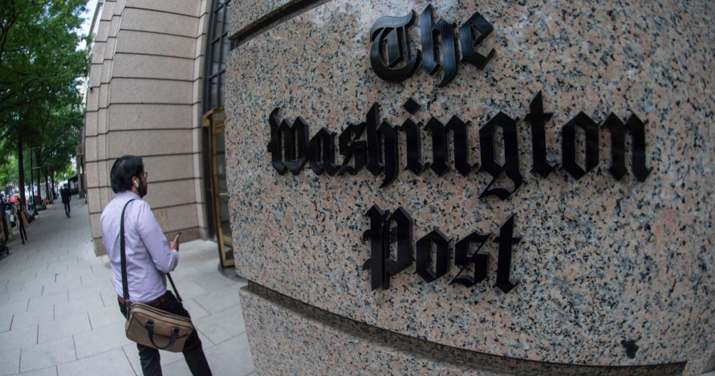 The building of the Washington Post newspaper headquarter is seen on K Street in Washington DC on May 16