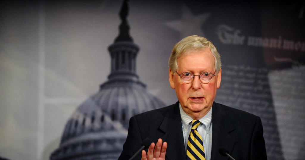 U.S. Senate Majority Leader Mitch McConnell (R-KY) speaks to the media after a meeting to wrap up work on coronavirus economic aid legislation
