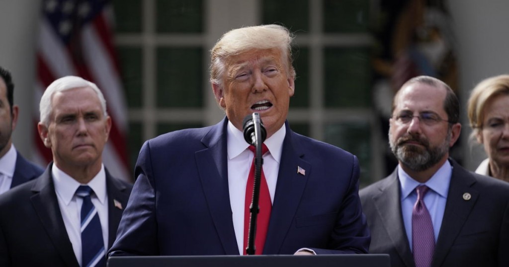 President Donald Trump speaks during a news conference about the coronavirus in the Rose Garden of the White House