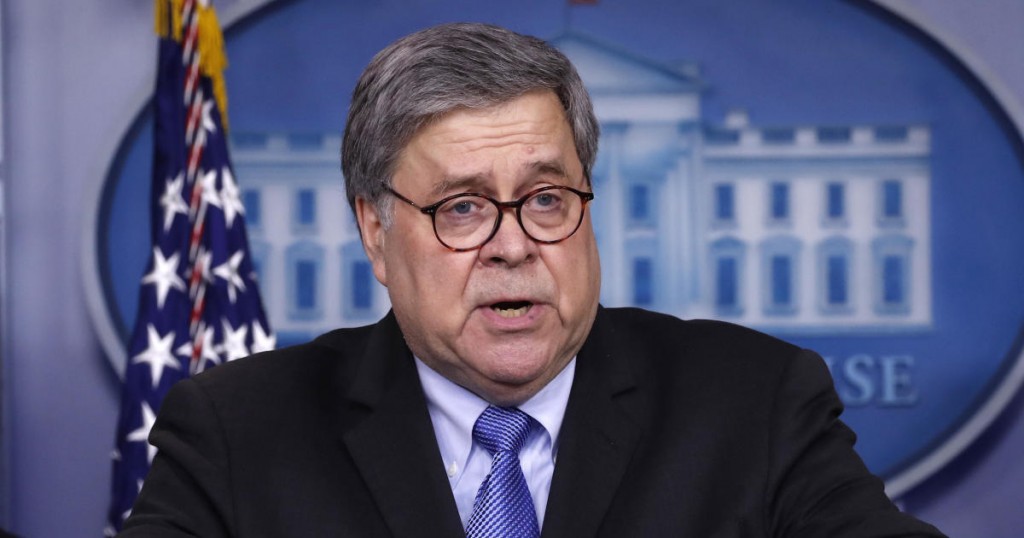 Attorney General William Barr speaks about the coronavirus in the James Brady Briefing Room