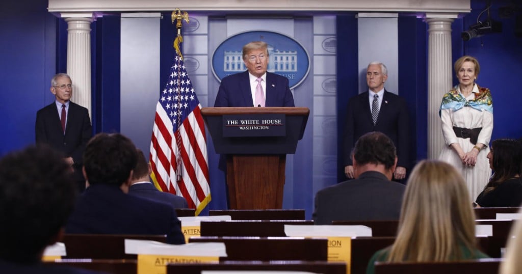 President Donald Trump speaks during a coronavirus task force briefing at the White House