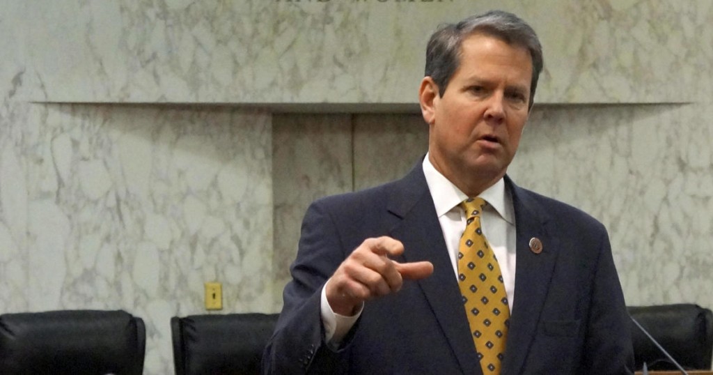 FILE PHOTO:  Georgia Secretary of State Brian Kemp speaks with visitors to the state capitol about the "SEC primary" involving a group of southern states voting next month in Atlanta