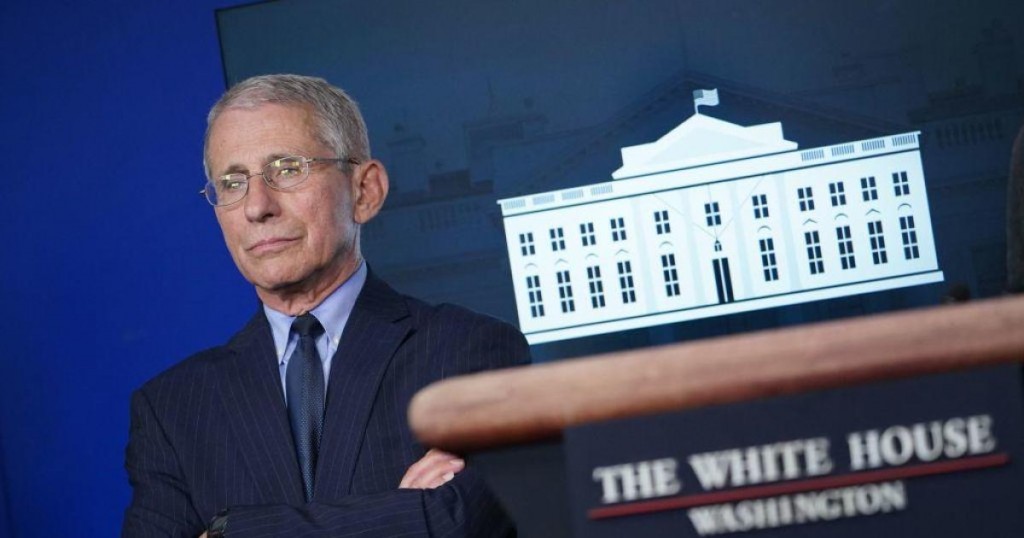 Director of the National Institute of Allergy and Infectious Diseases Anthony Fauci looks on during the daily briefing on the novel coronavirus