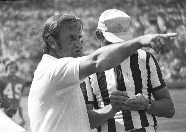 Miami Dolphins coach Don Shula has his say to an official during a 1972 game. Shula