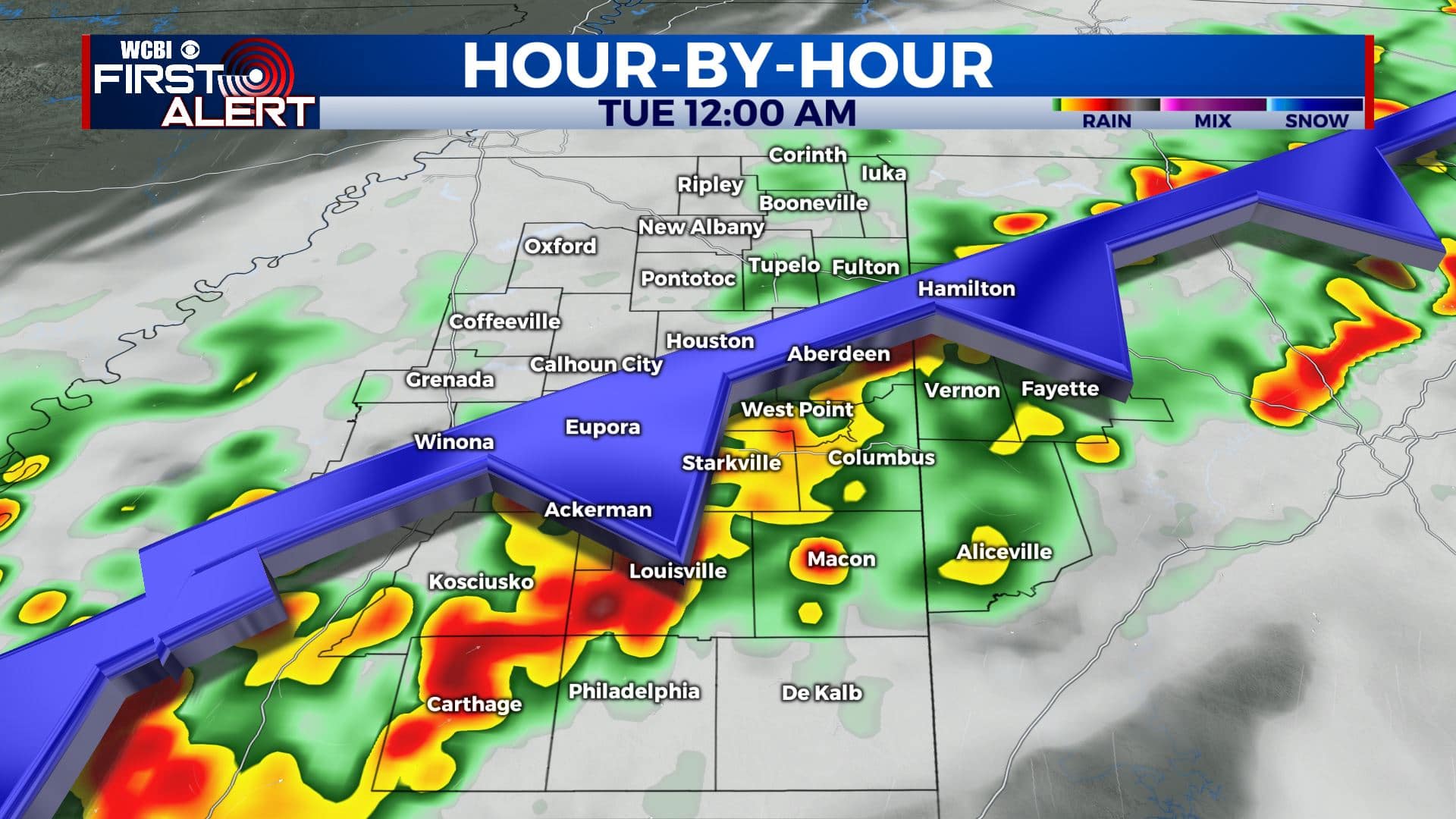 Cold front brings rain & storm chances for Monday - Home - WCBI TV ...