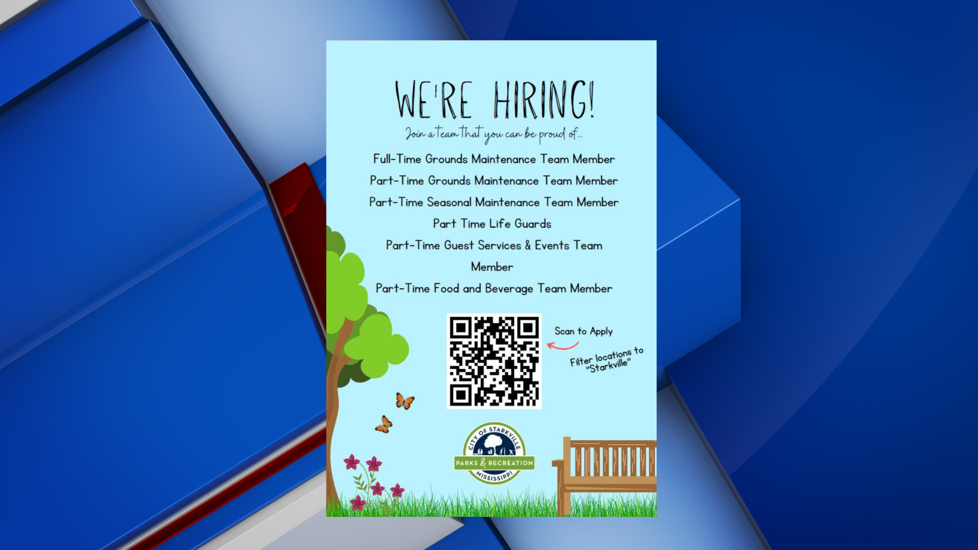 Starkville Parks and Recreation Department hiring in multiple positions