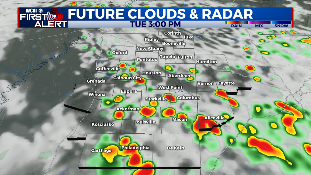 Stray shower possible Monday, more widespread rain & storms Tuesday ...