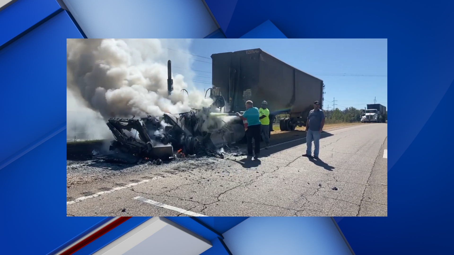 18-wheeler catches fire on Highway 45 South in Lowndes County