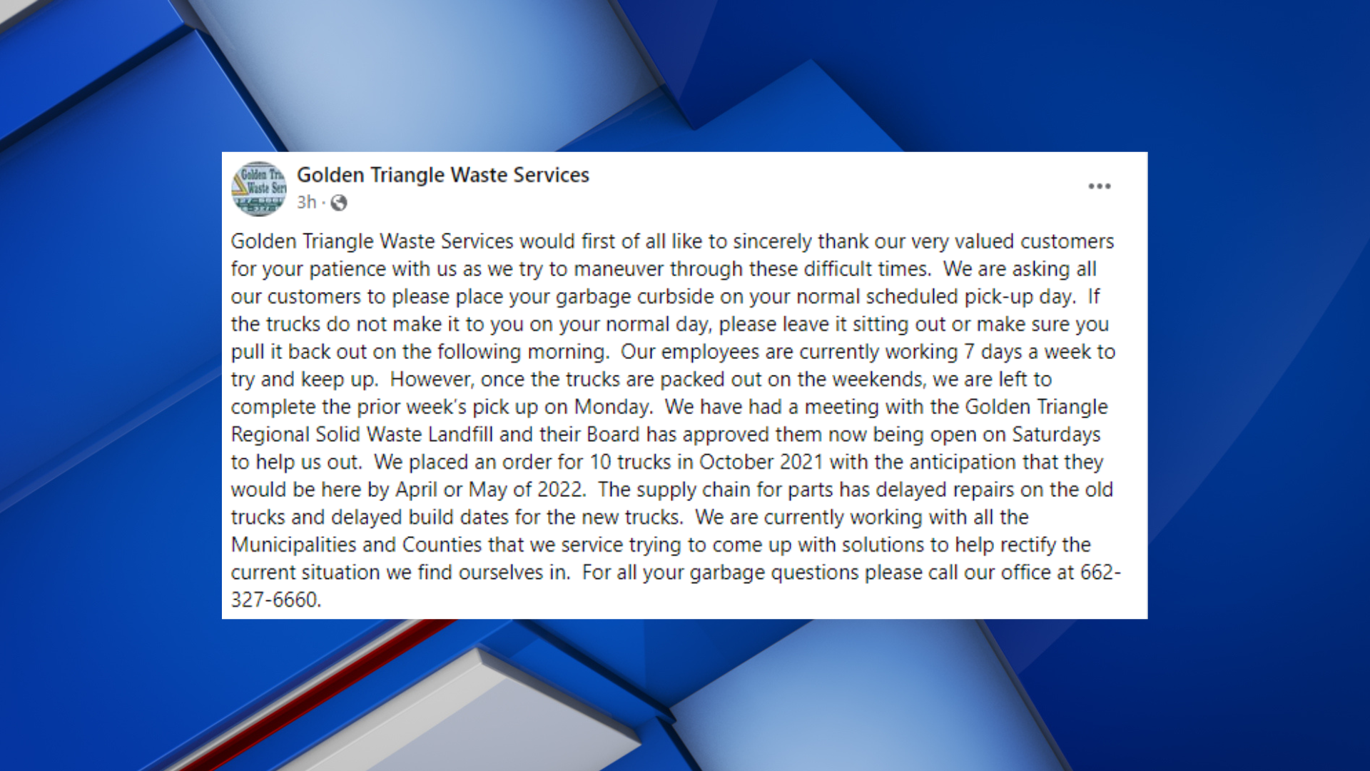 Golden Triangle Waste Services Release Statement On Trash Issue   Wcbi 2022 10 20t181156063 