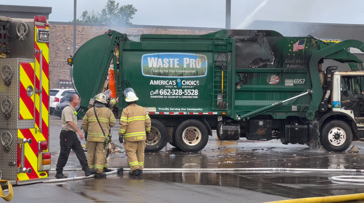 Garbage truck catches fire in Columbus Kroger parking lot