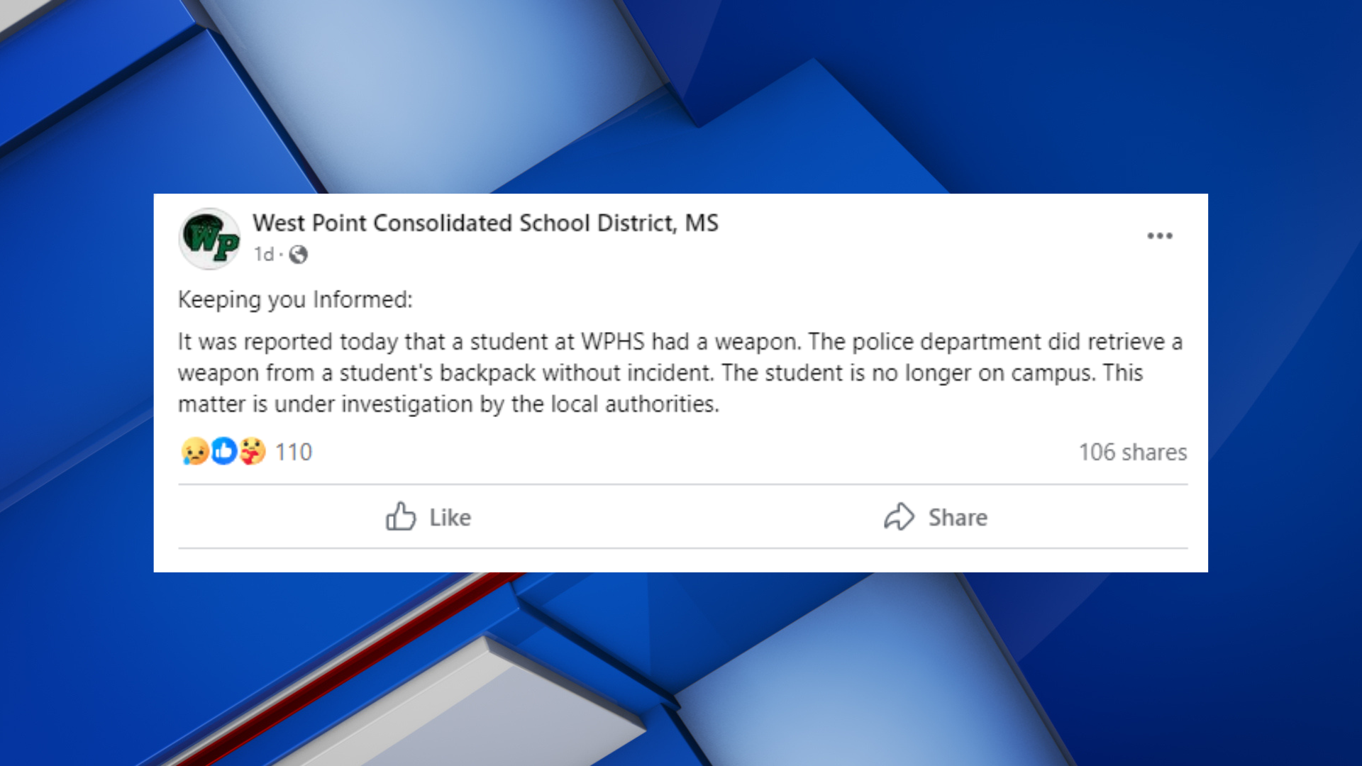Investigation: Gun found on West Point High School campus - Vimarsana News