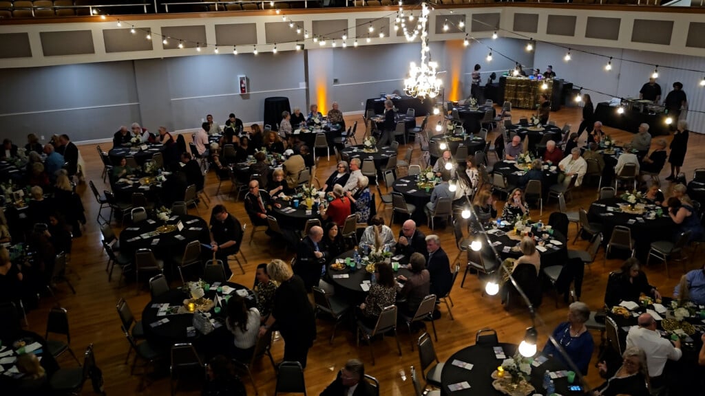 Gala From Above With String Lights And Chandelier