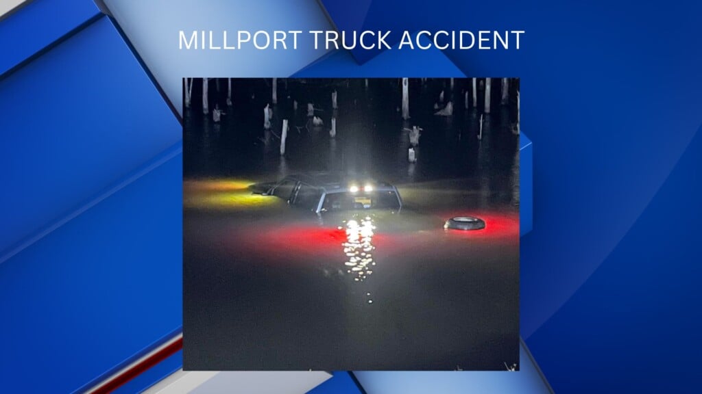 Driver left unscathed after truck crashes into flood waters in Millport