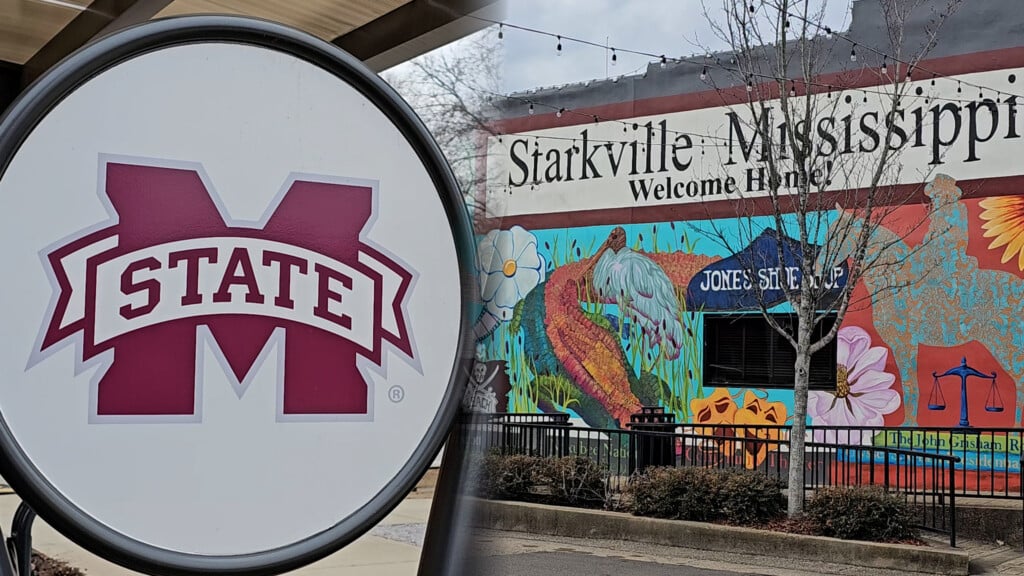 Starkville Mural And Msu Sign Blended Together