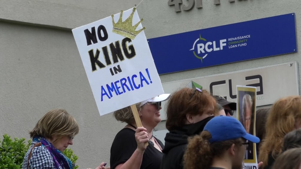 Activists join in on the "No Kings" protest at downtown Tupelo
