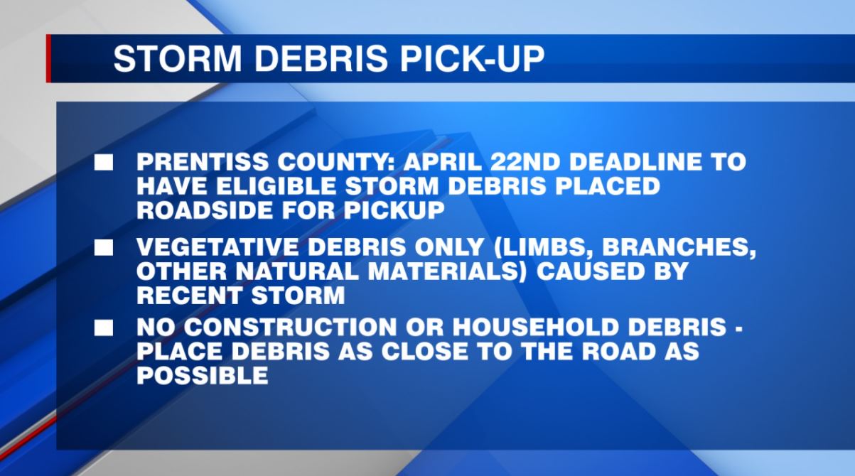 Deadline approaching for Prentiss Co. residents picking up storm debris