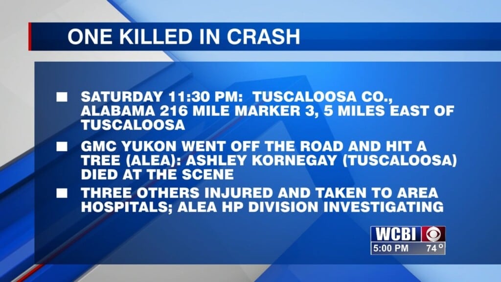 One Person Dead And Three Injured After A Crash In Tuscaloosa, Al