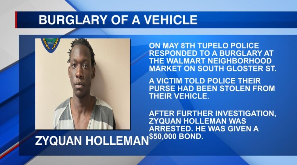 A man is being charged with one count of burglary of a vehicle in Tupelo